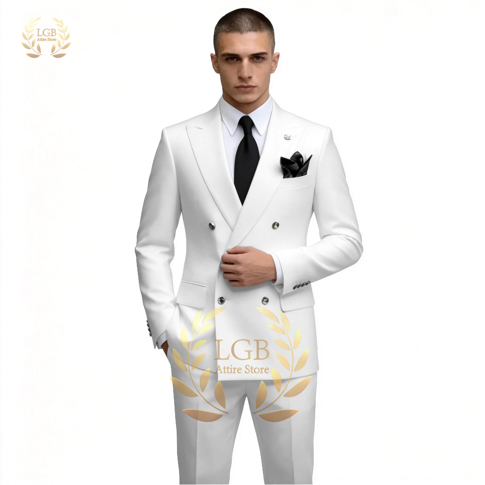 Men Formal Wear With Blazer - Men's White Double Breasted Suit 2-Piece