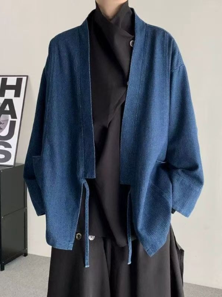Men Formal Wear Coat - Vintage Japanese Style Denim Coat Men