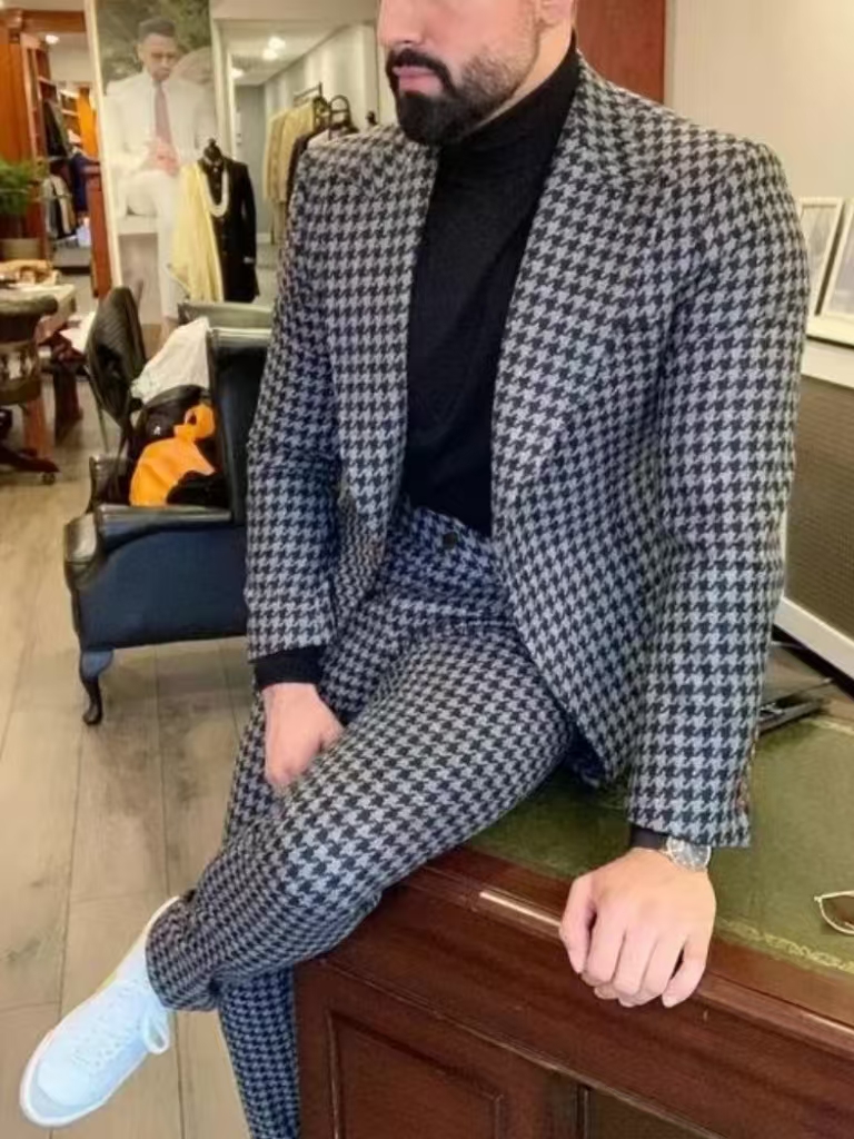 Houndstooth Vintage Men's Suit - đánh giá và giá Men Formal Wear With Blazer