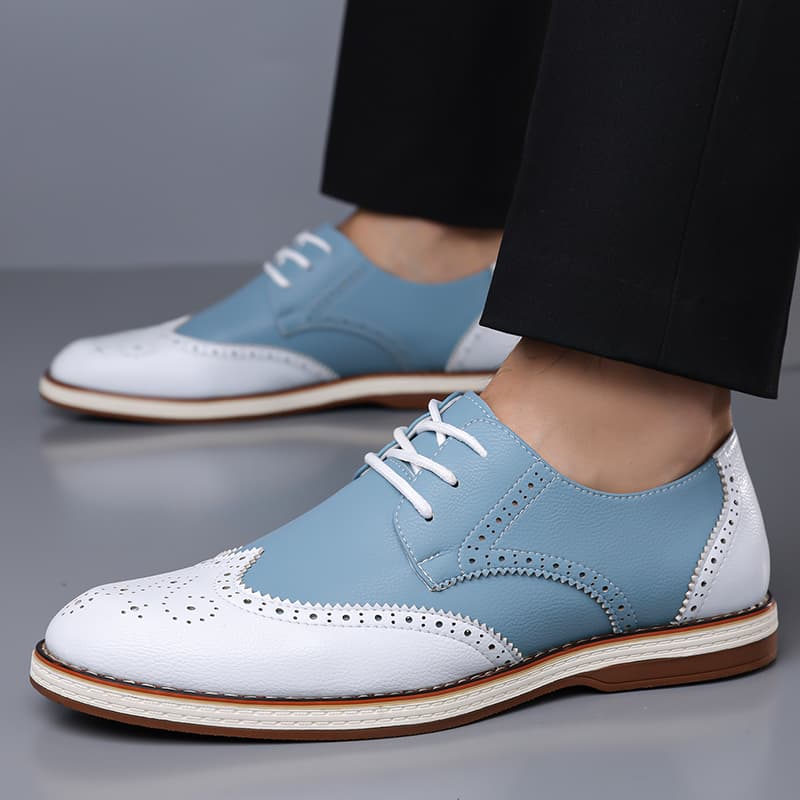 Mens White Blue Two Tone Brogu - đánh giá và giá Men Formal Wear Shoes
