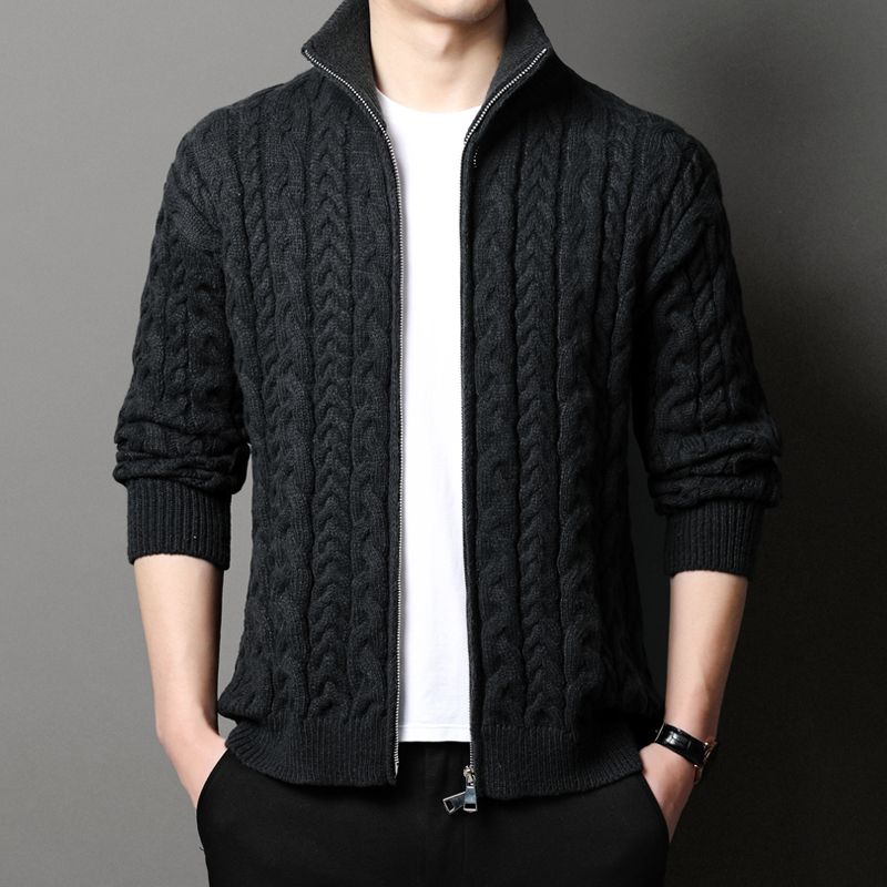 Men Stand Collar Cable Knit Fu - đánh giá và giá Men Formal Wear Coat