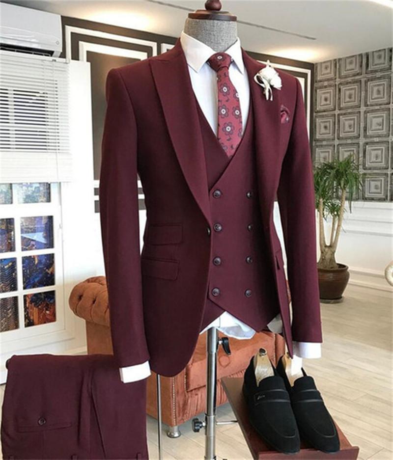 2021 Burgundy Đôi Áo Vest Tran - đánh giá và giá Men Formal Wear With Blazer
