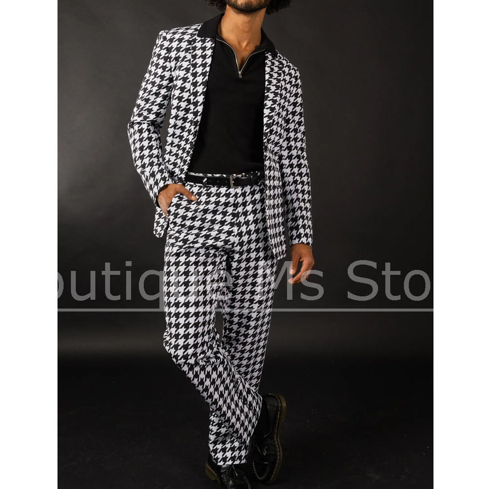 Black White Houndstooth Men's  - đánh giá và giá Men Formal Wear With Blazer